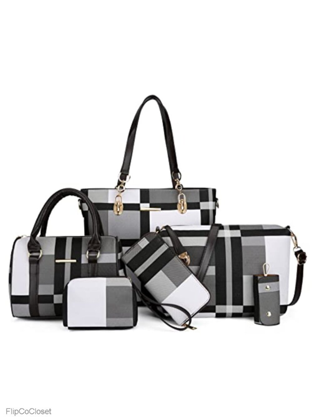 Faux Leather 6pc Purse Set Satchel Tote Shoulder Bag